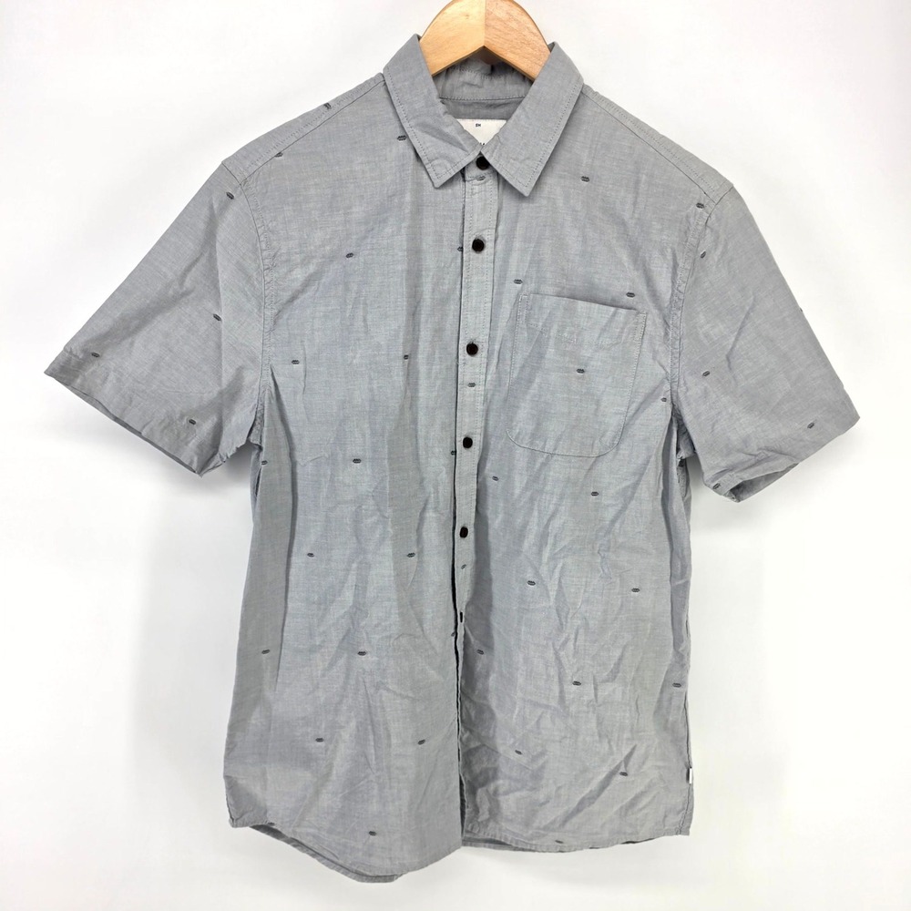 Katin Button Down Shirt Mens SM Gray Short Sleeve Embroidered Surf Casual Top‎